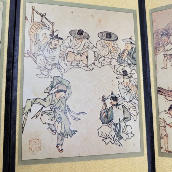 Vintage Folding Screen With Chinese Artwork Calligraphy Double Sided Panel Decor - Picture 11 of 16